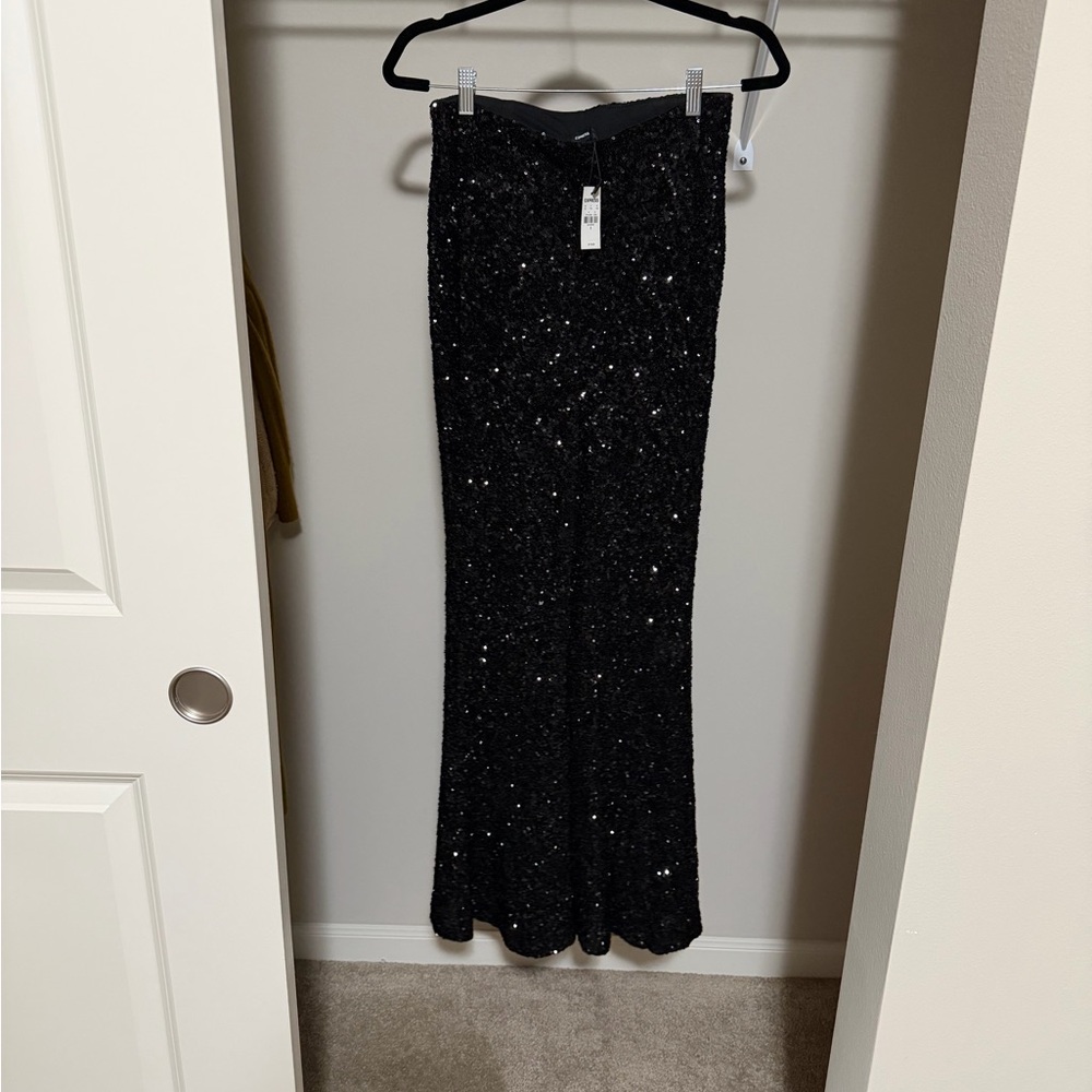 Express Black Sequin Flare Pants